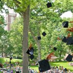 Photo of caps thrown in the air at graduation