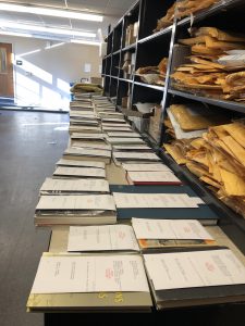 Stacks of MeLCat materials going to other libraries, January 2019