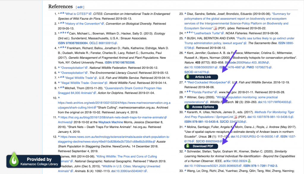 LibKey Nomad extension links within Wikipedia reference section.