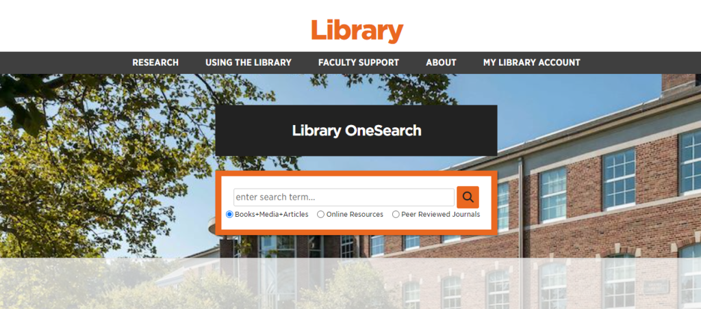 Library website screenshot